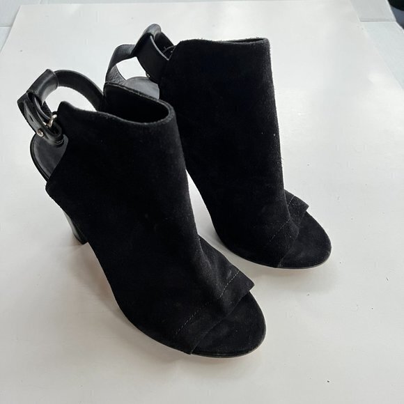 VINCE MADE IN ITALY BLACK SUEDE HIGH HEELED ANKLE BOOTS OPEN TOE WOMENS SIZE 9M - Picture 3 of 9